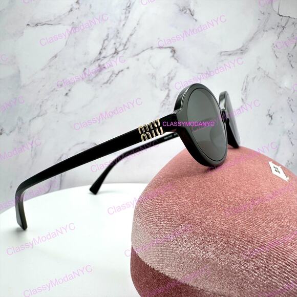 MIU MIU Sunglasses New Black Acetate Slim Round Gold Metal Logo Authentic Women main image 14